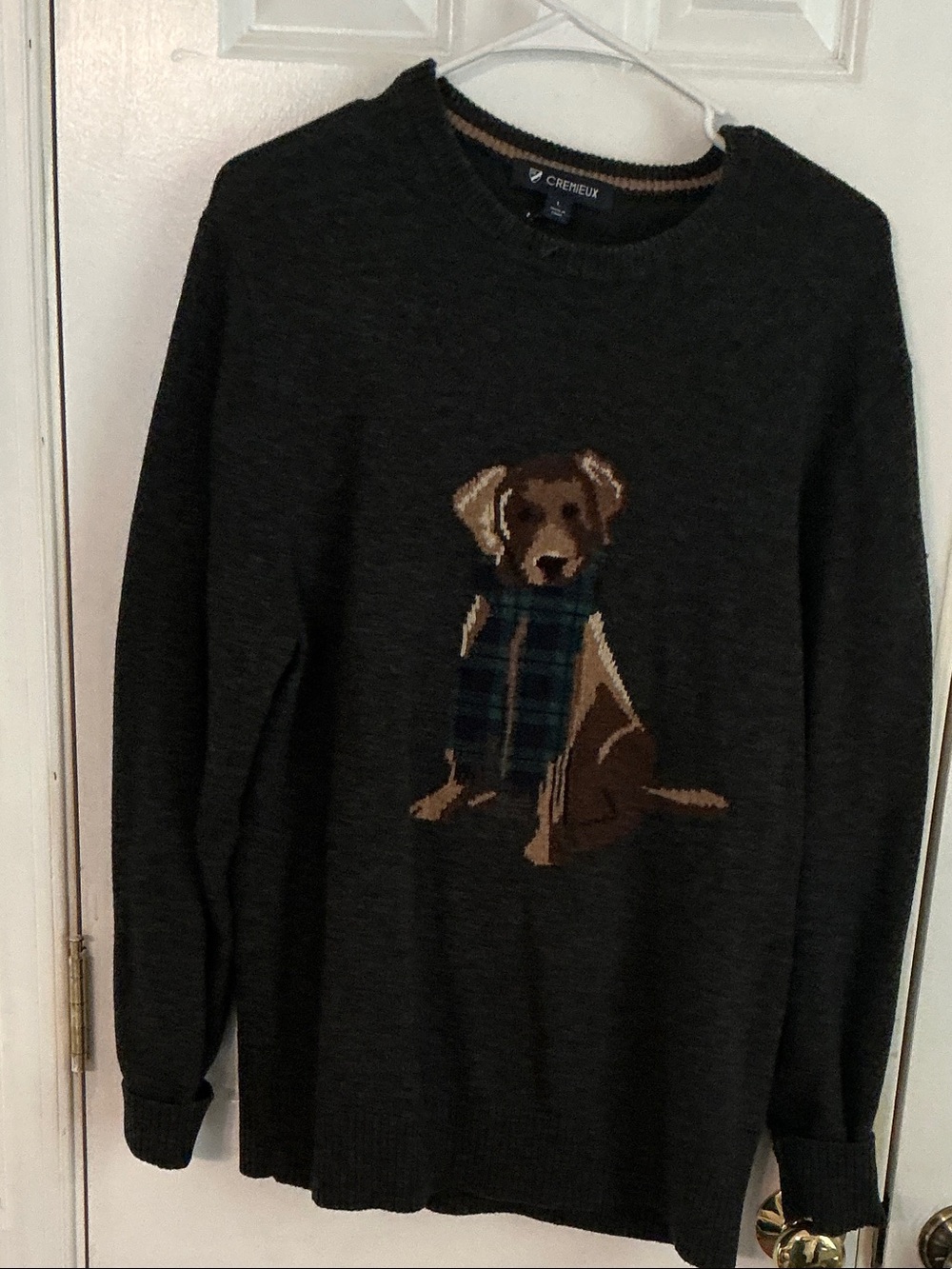 Daniel Cremieux Charcoal Sweater with Brown Dog Motif